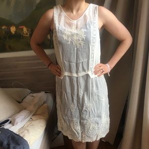 ZARA Basics White Embroidered 1920's Slip Dress